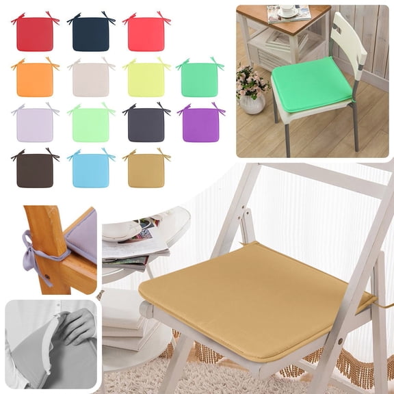 Square Strap Garden Chair Pad 40cm, Solid Color Seat Cushion with Ties for Outdoor Bistros Stool Patio Dining Room Beige