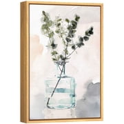 wall26 Framed Canvas Wall Art Dark Green Eucalyptus Tree in a Glass Vase Botanical Plants Watercolor Abstract Modern Relax/Calm Pastel for Living Room, Bedroom, Office - 24x36 inches