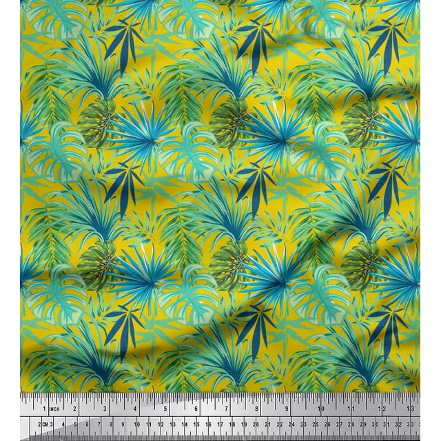 Soimoi Poly Georgette Fabric Tropical Leaves Decor Fabric Printed Yard 42 Inch Wide
