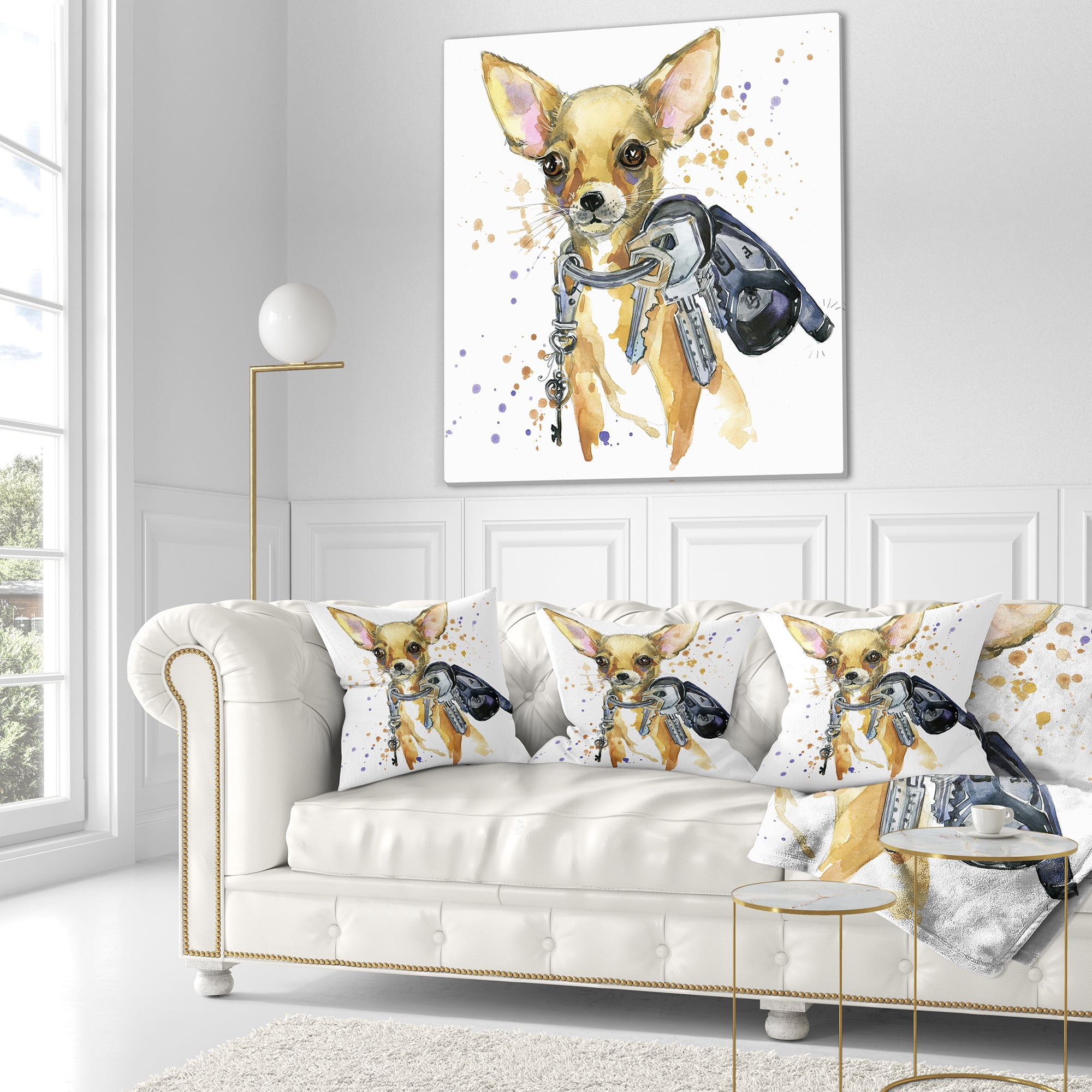 Designart Brown Toy Terrier Dog Watercolor - Abstract Throw Pillow - 16x16