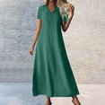 thumbnail image 2 of Breezora Women's V Neck Short Sleeve Linen Maxi Dress with Back Zipper Comfortable Summer Beach Dress L Size Blackish Green, 2 of 5