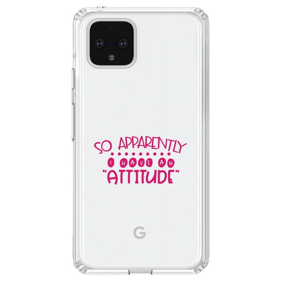 DistinctInk Clear Shockproof Hybrid Case for Google Pixel 4 (6.1" Screen) - TPU Bumper Acrylic Back Tempered Glass Screen Protector - So Apparently I Have An Attitude - Pink