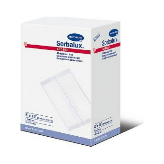 Sorbalux ABD Abdominal Pad, 1-Ply, 8 x 10 Inch, White, Sterile, 16 Count