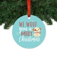 thumbnail image 2 of Funny Animal Round Metal Christmas Ornament, We Woof You a Merry Christmas, Dog Graphic, Includes Ribbon and Gift Bag, 2 of 2