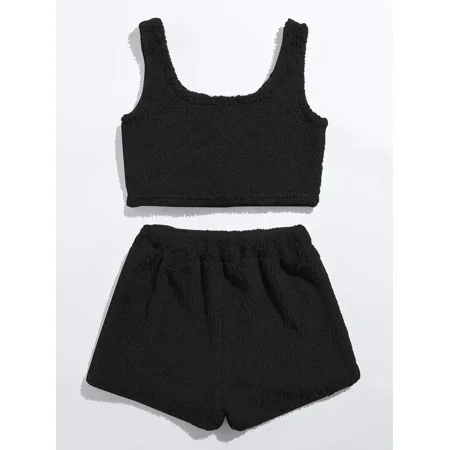 

Valentine‘s Day Women‘s Fluffy Comfortable Pajamas Set Crop Tank Sleeveless Top & Comfortable Shorts Loungewear Set Women‘s Loungewear & Sleepwear