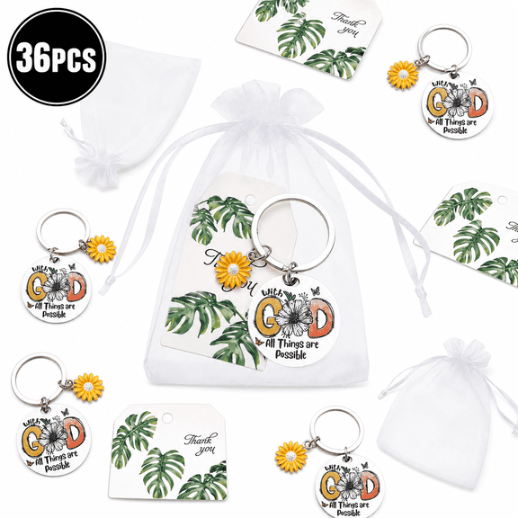 36pcs Inspirational Christian Keychains Pack - Christian Keychain, Christian Keychain with Sunflower Charm, Inspirational Gift for Women, With God All Things Are Possible