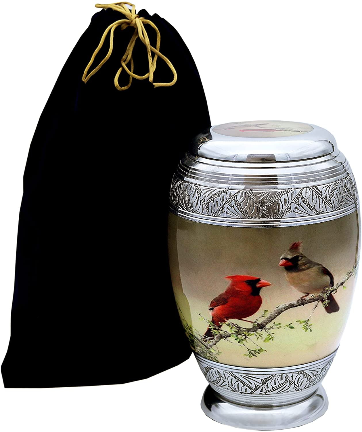 RUZIOON Beautiful Cardinal Couple Bird Cremation Large Urn for Human Ashes - Adult Funeral Urn Handcrafted - Affordable Urn for Ashes (Adult (200 lbs) – 10.5 x 6 “, Urn)