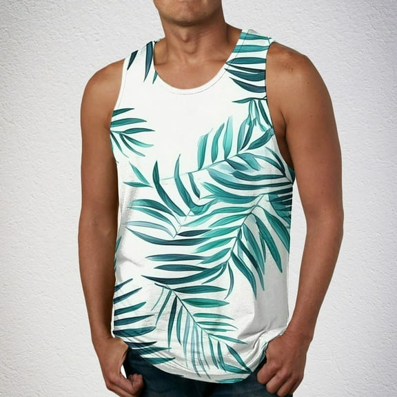 ALLLIST Mens Tank Tops Cotton Hawaiian Summer Pullover Casual Green Underwear for Men Size S-2XL