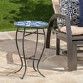thumbnail image 5 of Outdoor End Table with Mosaic Tiles White and Blue Modern Patio Furniture, 5 of 11