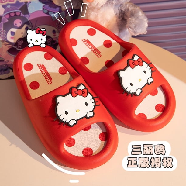 Zapatillas Kawaii Sanrio Hello Kitty para el baño, chanclas gruesas con plataforma Cinnamoroll antideslizantes para el hogar, chanclas de dibujos animados, sandalias de playa al aire libre