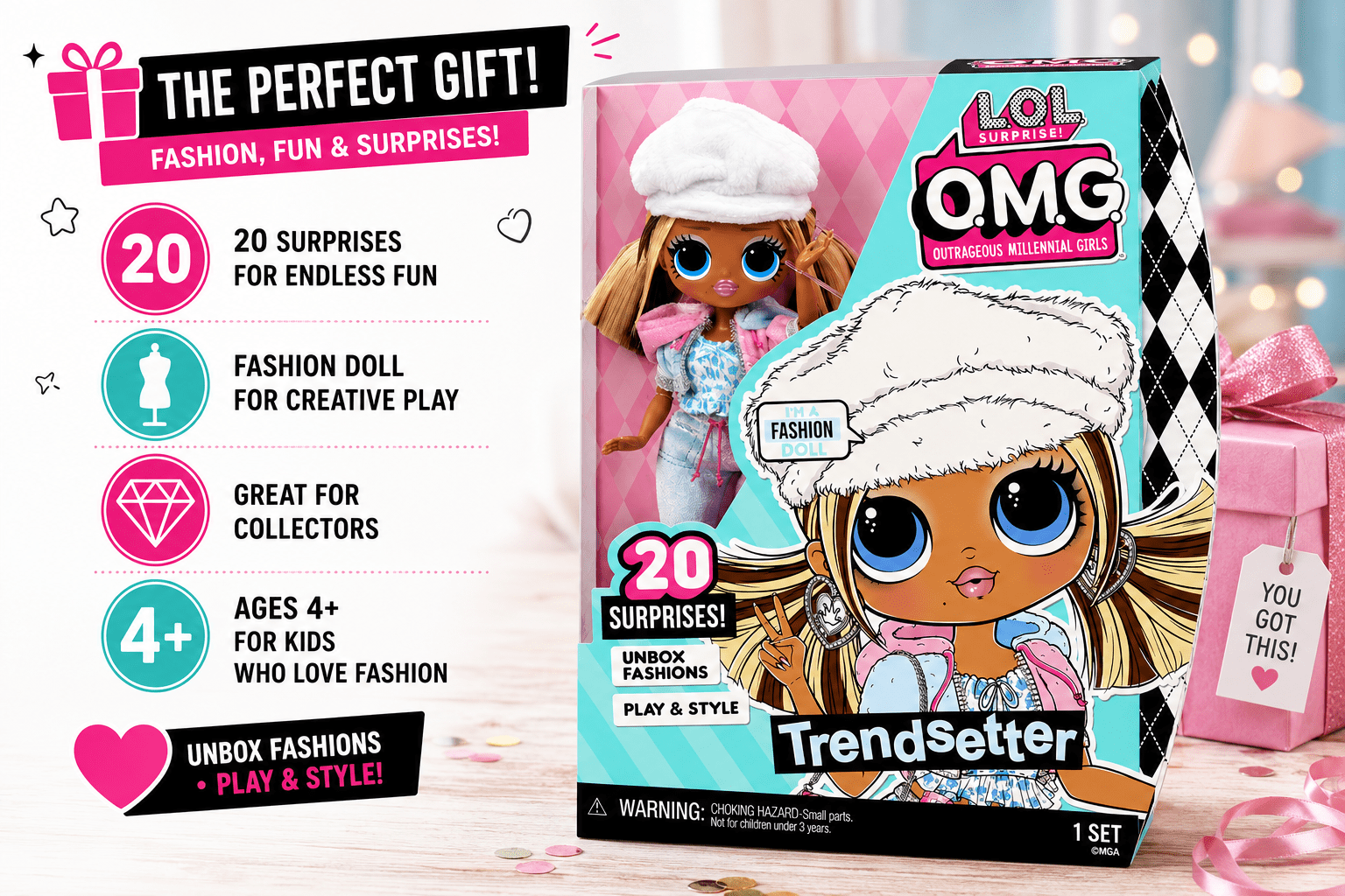 L.O.L. Surprise O.M.G. Trendsetter Fashion Doll with 20 Surprises, Stylish Outfit and Accessories, Unbox Fashion Doll Toy for Kids Ages 4+