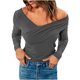thumbnail image 2 of Puntoco moda mujer Otoño Invierno Color sólido manga larga bolsillo pulóver cuello pico hombros descubiertos manga larga tops Puntoco Puntoco-2446, 2 of 6