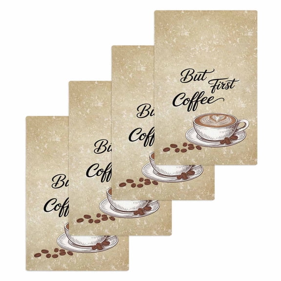 Vintage Coffee Kitchen Dish Towels for Drying Dishes Set of 4, Modern Farmhouse Coffees Brown Retro Waffle Weave Microfiber Hand Tea Bathroom Towels Quick Dry & Absorbent Towel 15.7x23.6