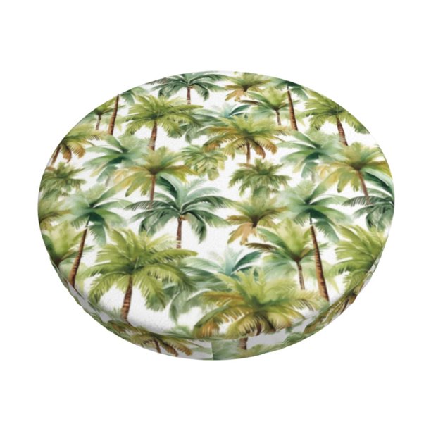 Disketp Green Hawaii Palms Funda Redonda para Taburete, Funda de Cojín para Silla de Bar Suave y Elástica-12 inch