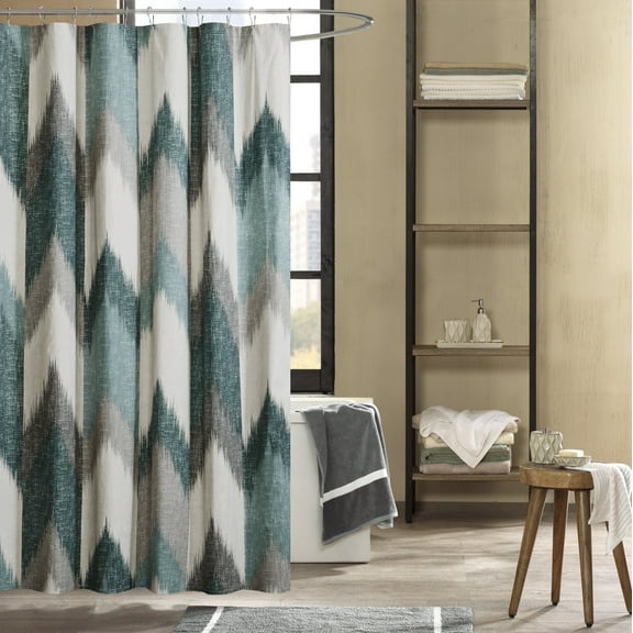 INK IVY Alpine Cotton Printed Shower Curtain in Aqua 72x72"