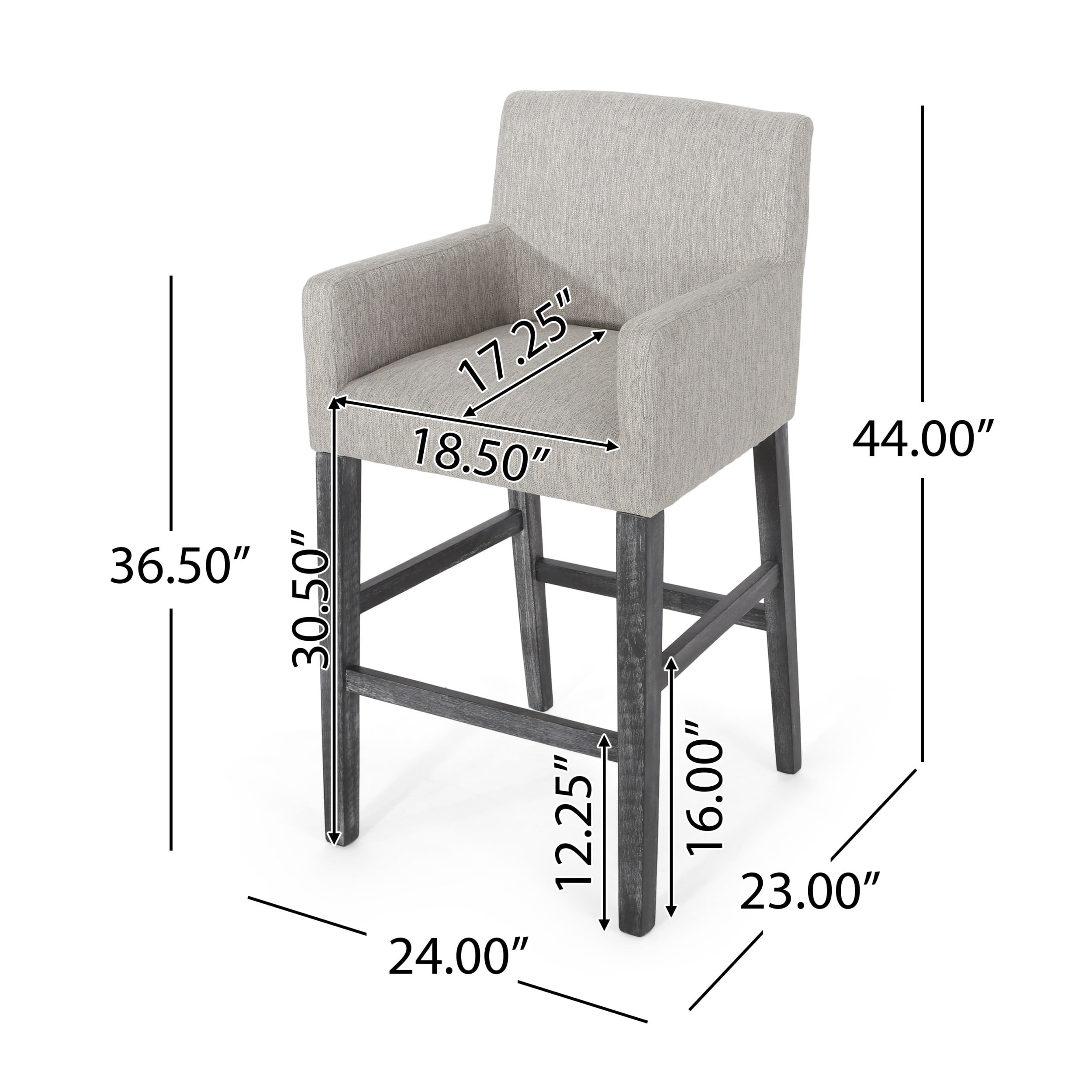 Noble House Deville Fabric Upholstered Wood 30.5 inch Barstools, Set of 2, Light Gray and Gray