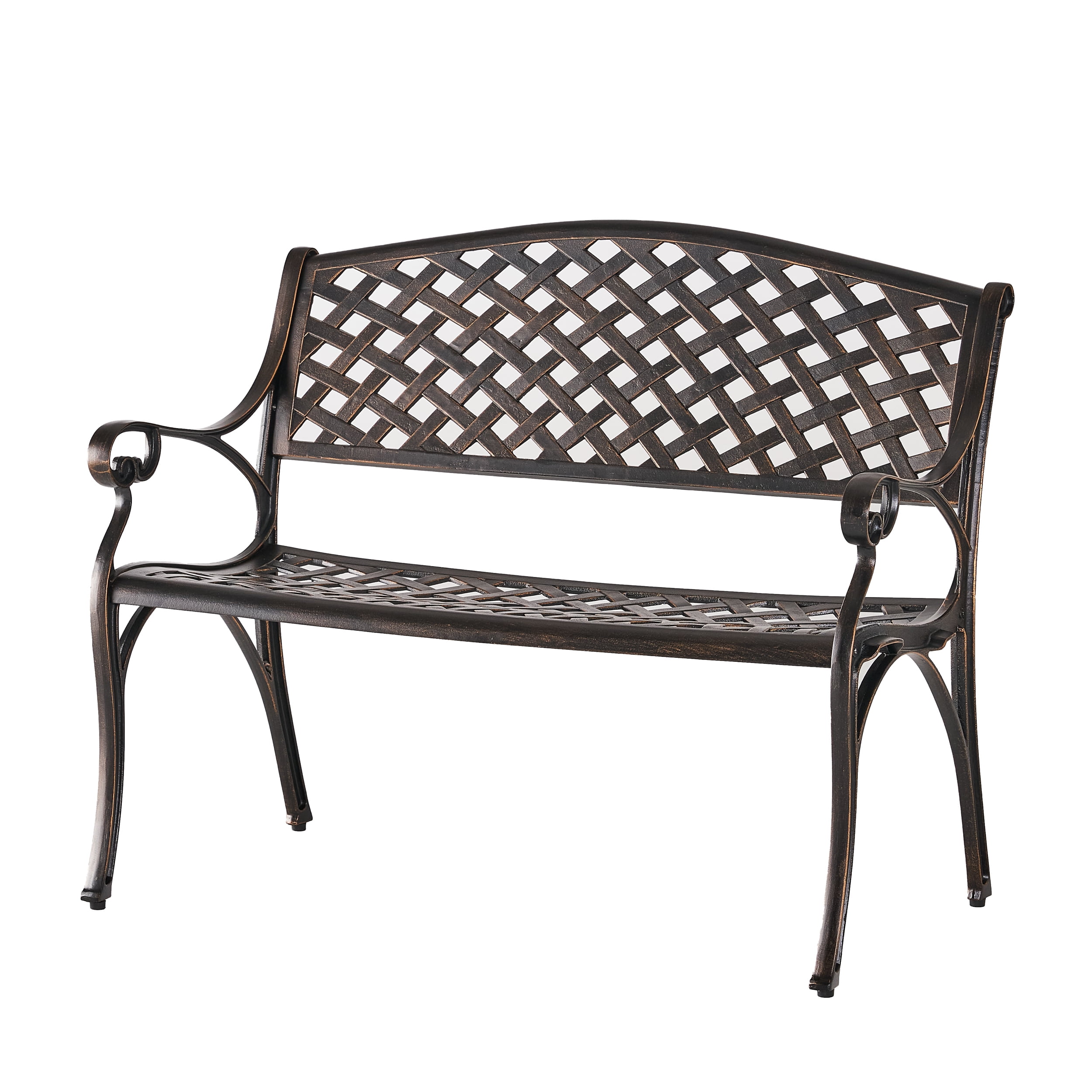 Outdoor Cast Metal Leisure Rest Bench, Retro Antique Copper Finish Outdoor Seat for Patio Garden, Antique Copper
