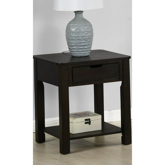 Dark Brown Bedroom End Table, 20" Width, Drawer And Bottom Shelf Table In Brown, Shelf, 12"w X 14"d 3.62"h Storage,