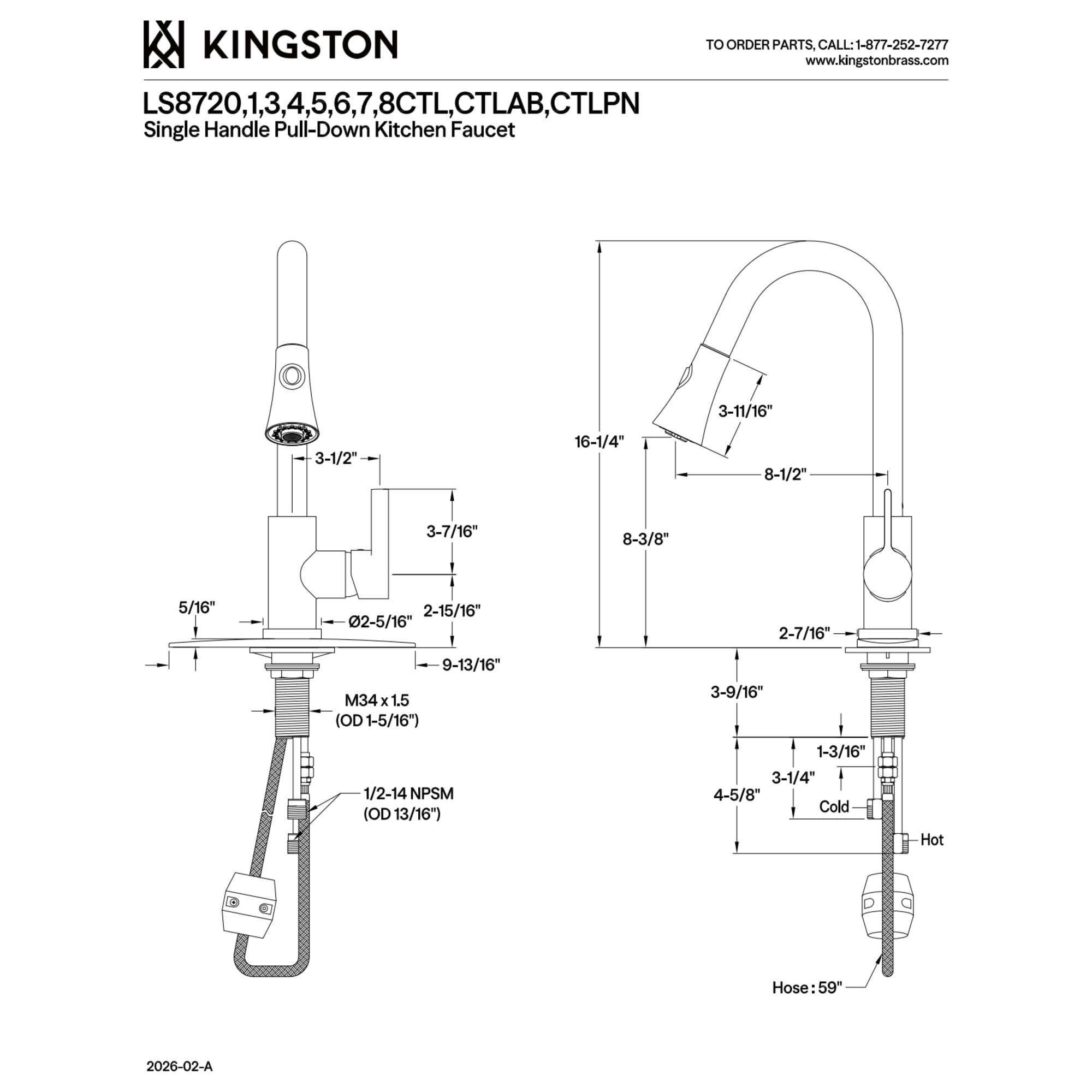 Kingston Brass LS8725CTL Continental Single-Handle Pull-Down Kitchen Faucet in Oil Rubbed Bronze