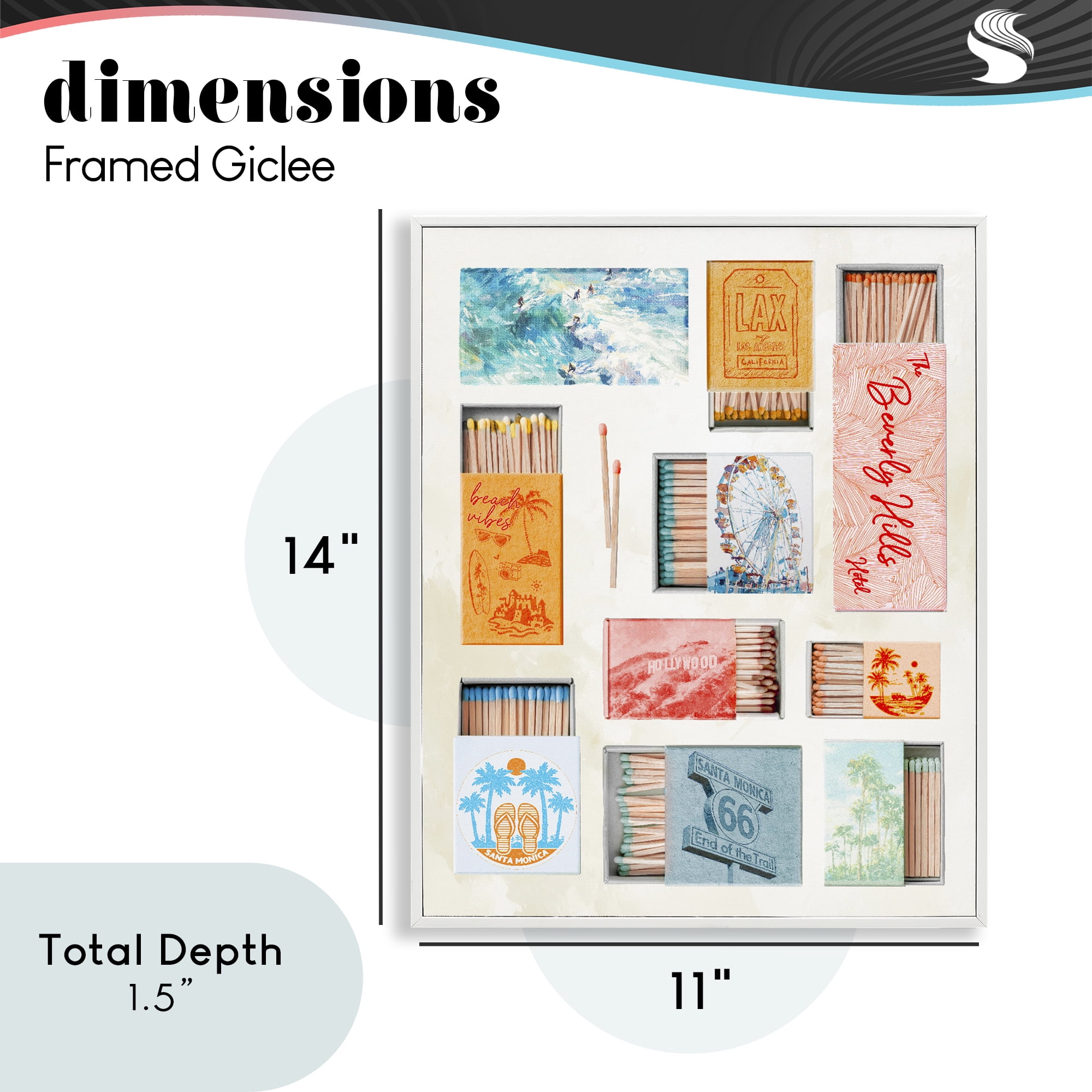 California Beach Matchboxes White Framed Giclee Art, design by Ziwei Li