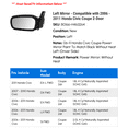 thumbnail image 2 of Left Mirror - Compatible with 2006 - 2011 Honda Civic Coupe 2-Door 2007 2008 2009 2010, 2 of 2