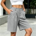 thumbnail image 5 of Women's High Waist Pleated Bermuda Shorts Loose Wide Leg Dressy Knee Length Suit Shorts with Pockets for office Casual Daily Wear Gray, 5 of 6