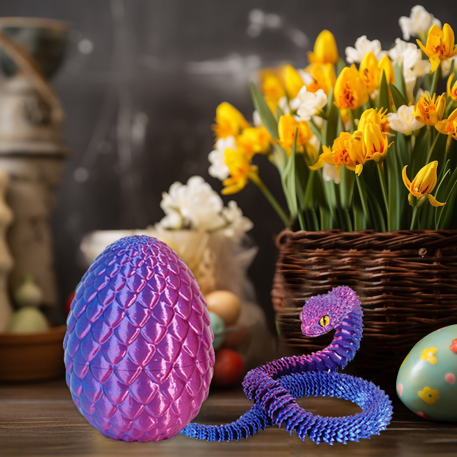 3D Printed Dragon Eggs with 11.8in Dragon Inside,Mystery Egg Set Articulated Fidget Ornament,Home Office Decor Executive Desk Gifts
