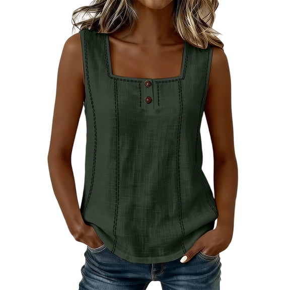 Kezqiaxn Cute Tops for Women Sleeveless Square Neckline Button Up Shirt Dressy Work Blouses Fashion Clothing
