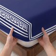 thumbnail image 3 of Full Size Fitted Sheet Set - Navy Blue Geometric 3 Piece Bedding Sets 16" Deep Pocket Fitted Sheet with 2 Pillowcases White Greek Key Design Abstract Modern Art Brushed Microfiber Luxury Bed Sheets, 3 of 9