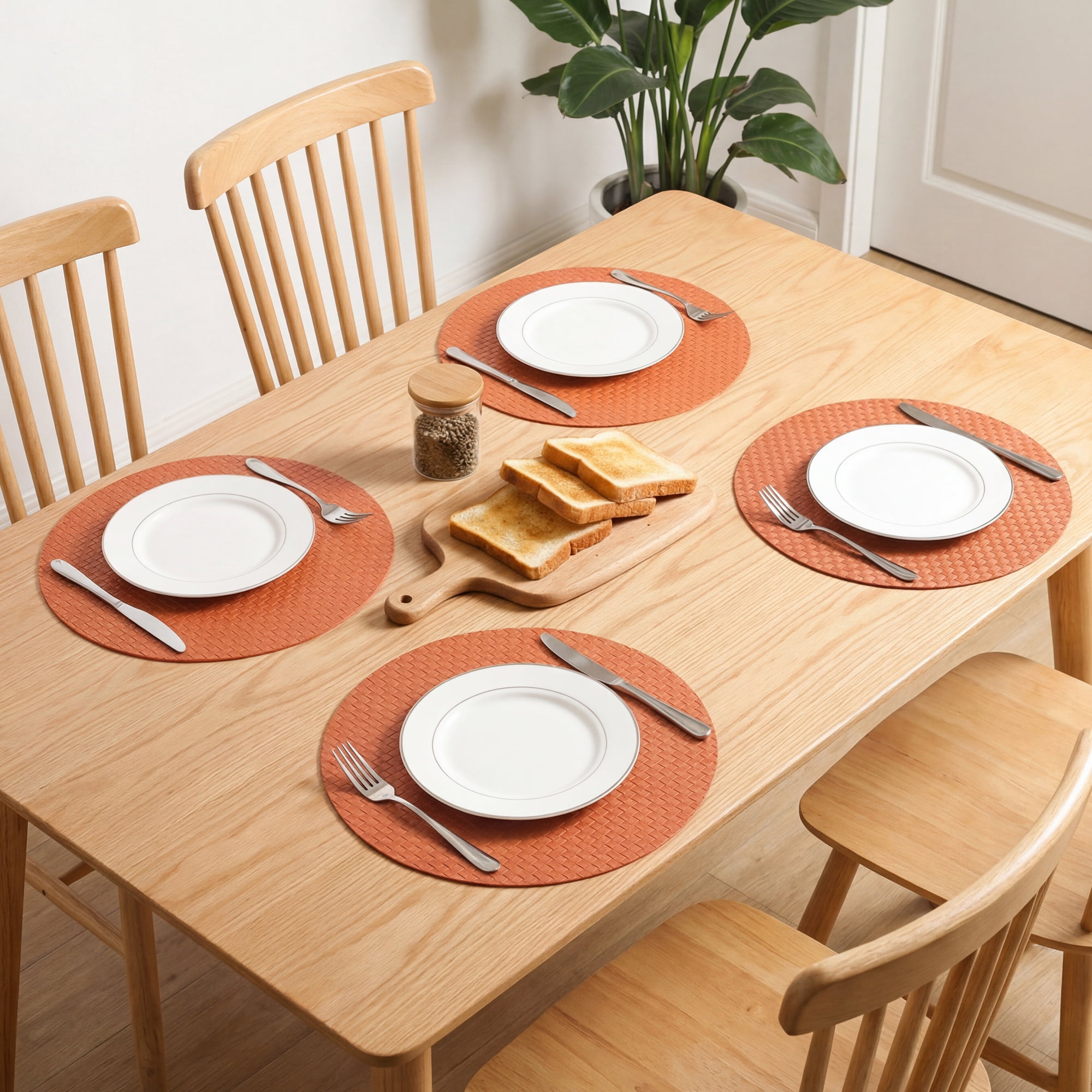Unique Bargains Round Placemats 6pcs Faux Leather Placemats Brown 15"x15"