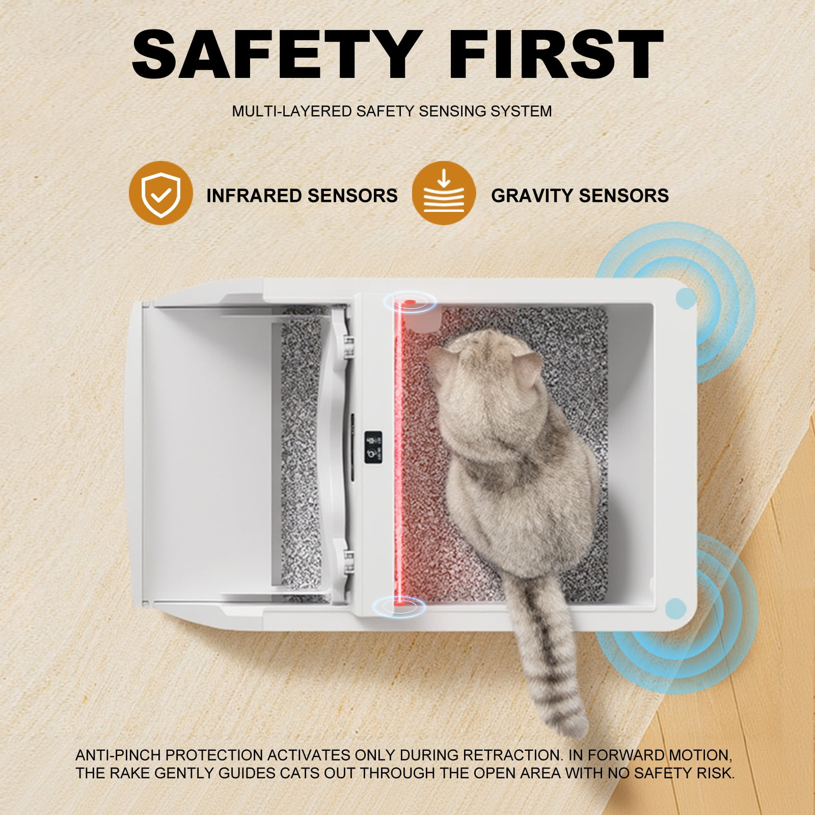 Automatic Litter Box, Open-Top Self Cleaning Litter Box for Multiple Cats, Large Space with Low Entry, Dual Safety Sensors, Quiet Operation, Compatible with Clumping Litter, Odor Control