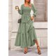 thumbnail image 3 of Vestido PRETTYGARDEN Maxi de Manga Larga con Fruncido y Escote Cuadrado XXL, 3 of 8