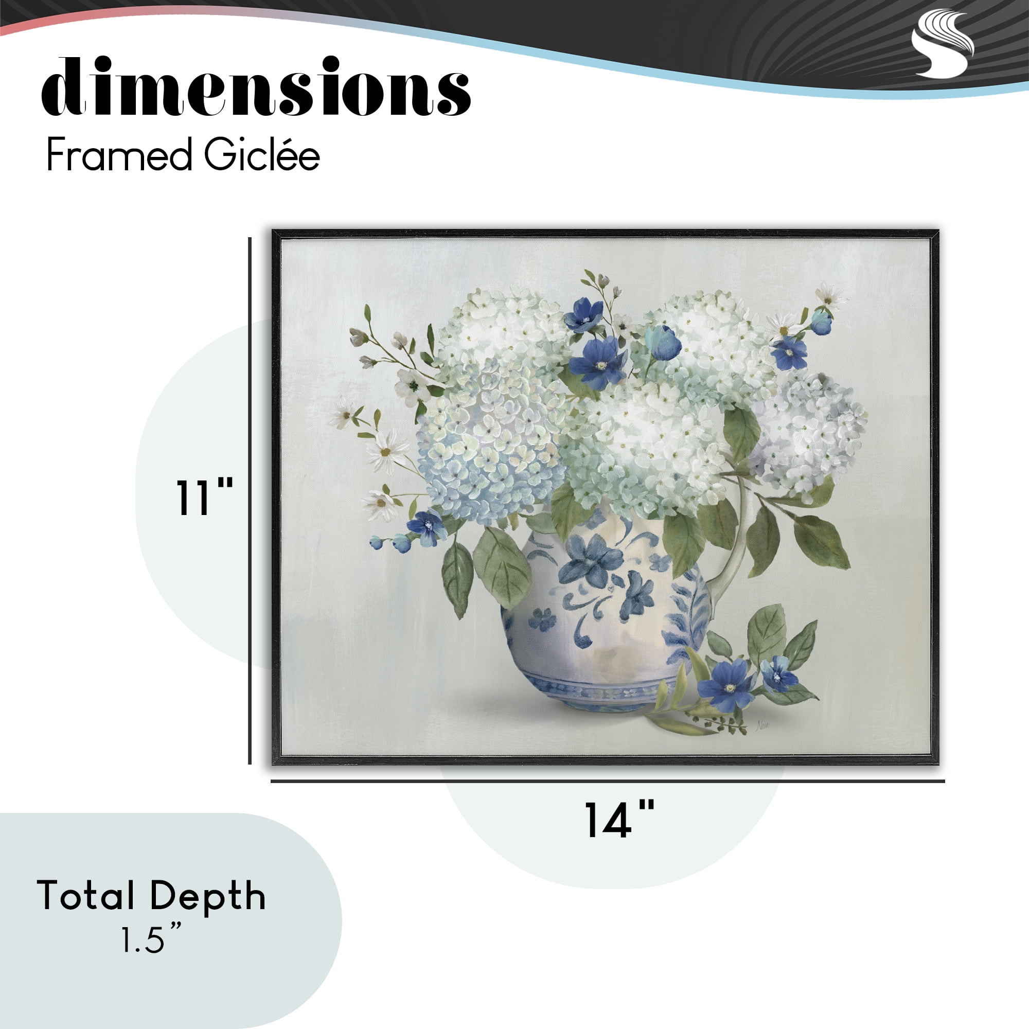 Stupell Industries Ivory & Blue Hydrangea Vase Black Framed Giclee Art, design by Nan