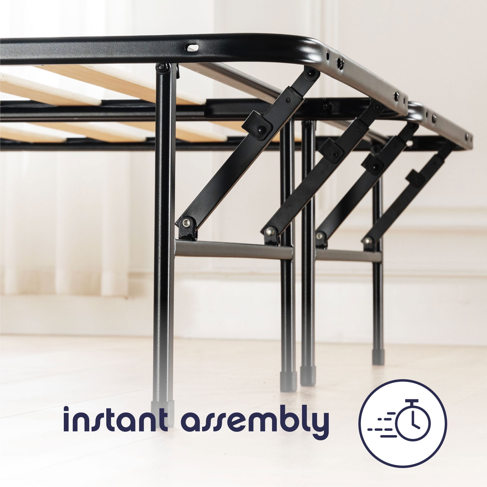 Mellow 14 Inch Quickbase Foldable Metal Platform Bed Frame, Wood Slats, Black, Queen