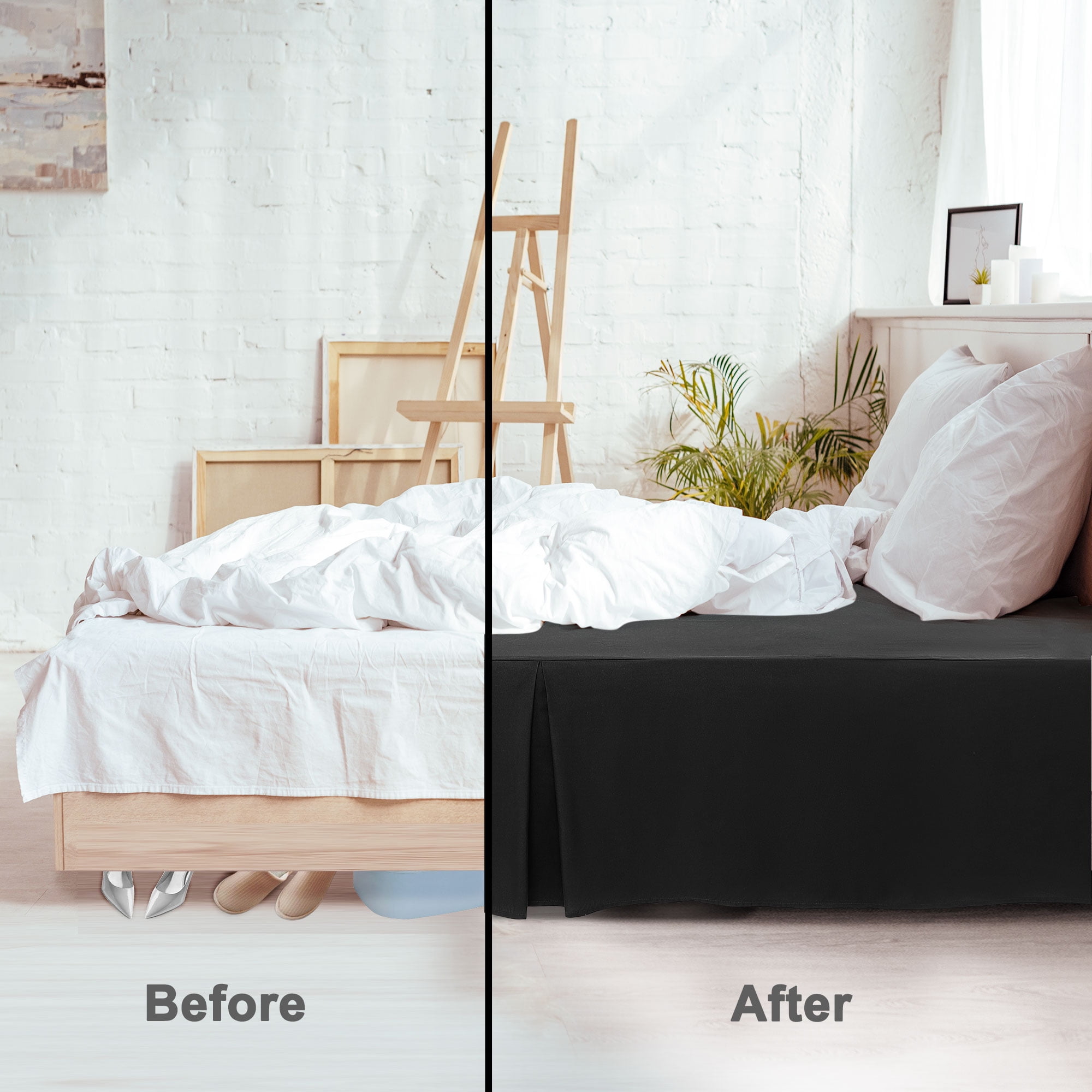 PiccoCasa Microfiber Bed Skirt 16" Drop Pleated Tailored Styling Ruffled, King Black