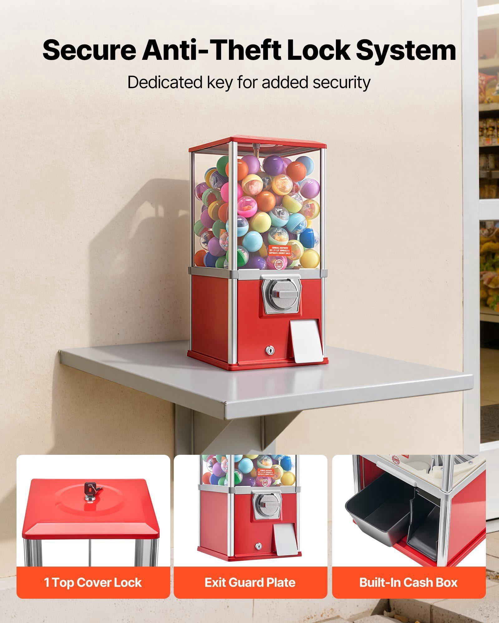 21 Inch Gumball Machine Candy Vending Dispenser Holds 180 1.77 Inch Spherical Candies for Malls Supermarkets Amusement Parks Arcades