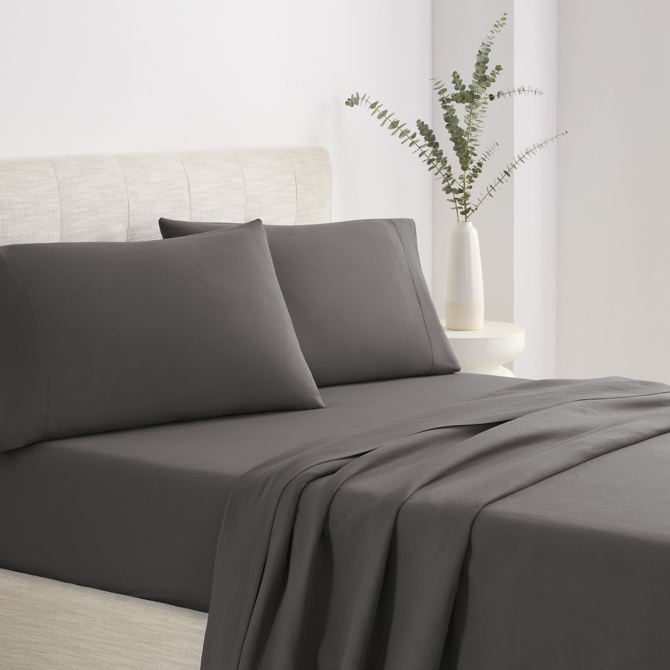 Casual Living Enzyme Comfort Washed 4-Piece Gray Sheet Set, Brushed for softness, Easy Care, Queen - Deep Pocket