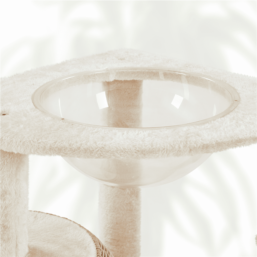 Alden Design 54″ Tall Rattan Cat Tree with Soft Cushion Clear Bowl for Small/Medium Cats, Beige