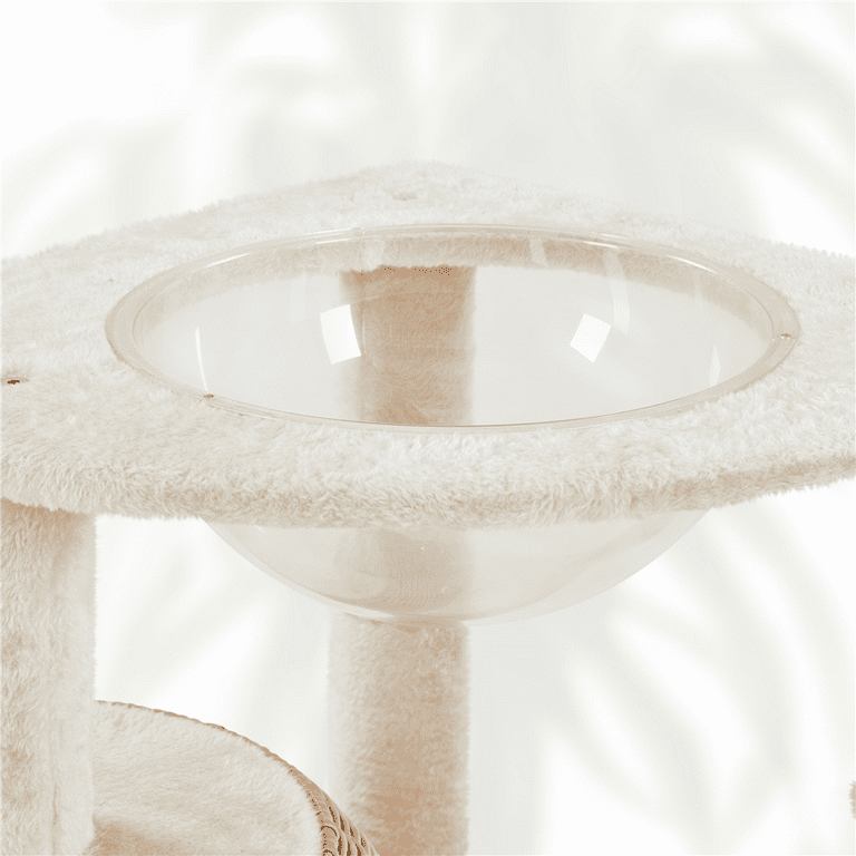 Alden Design 54″ Tall Rattan Cat Tree with Soft Cushion Clear Bowl