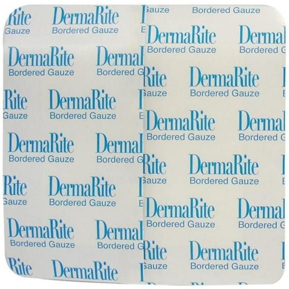 DermaRite Bordered Gauze Dressing, 4 Inches x 4 Inches, White, Non-Sterile, 100 Count
