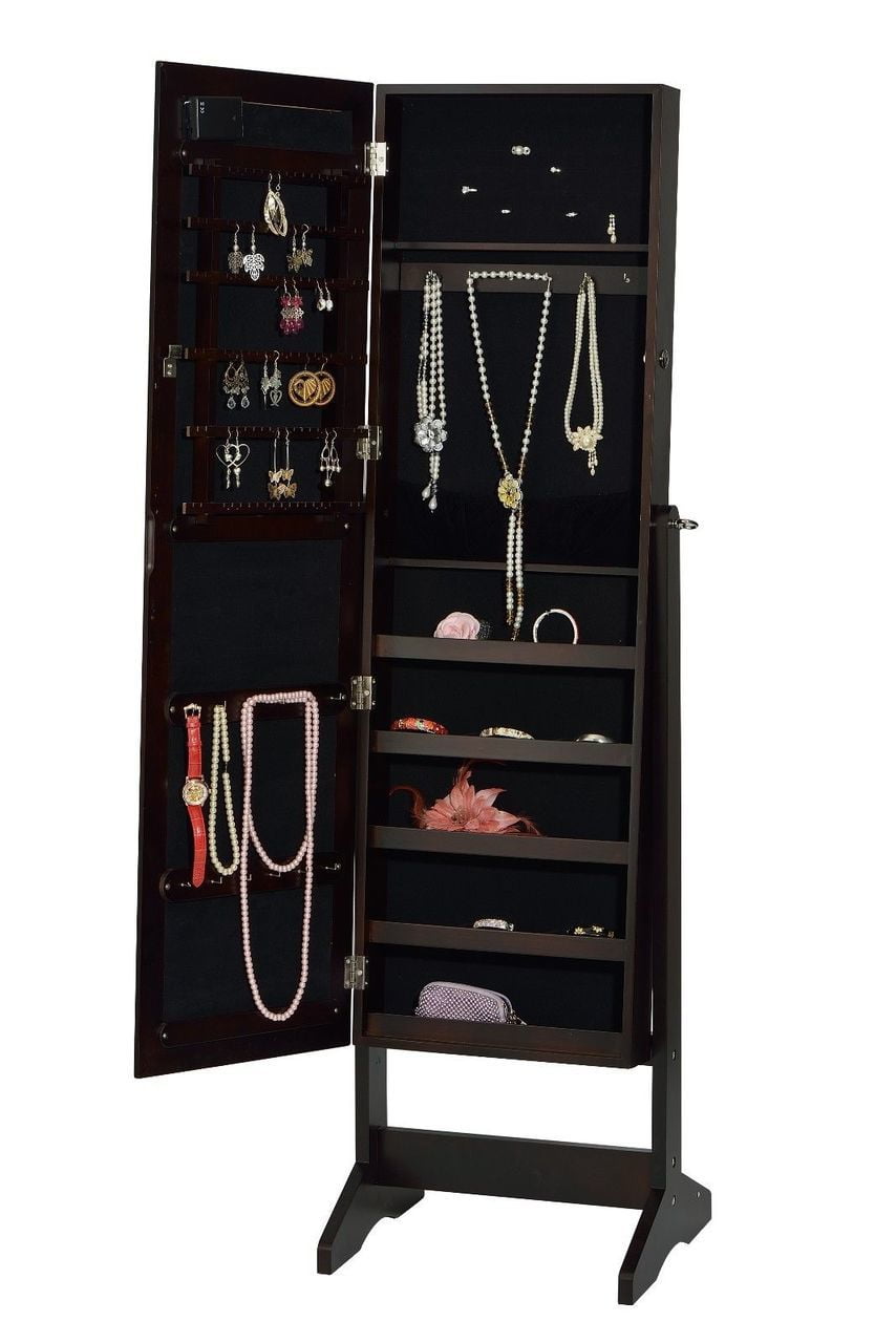 ViscoLogic Wooden Jewelry Mirror Cabinet Armoire with LED lighted front