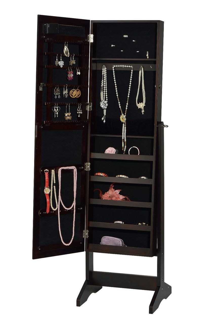 ViscoLogic Wooden Jewelry Mirror Armoire with LED lighted front