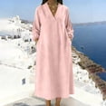 thumbnail image 5 of BUIGTTKLOP Cotton Linen Summer Dresses for Women 3/4 Sleeve Maxi Dresses Casual V Neck A Line Flowy Long Dresses Beach Vacation Clothes, 5 of 6