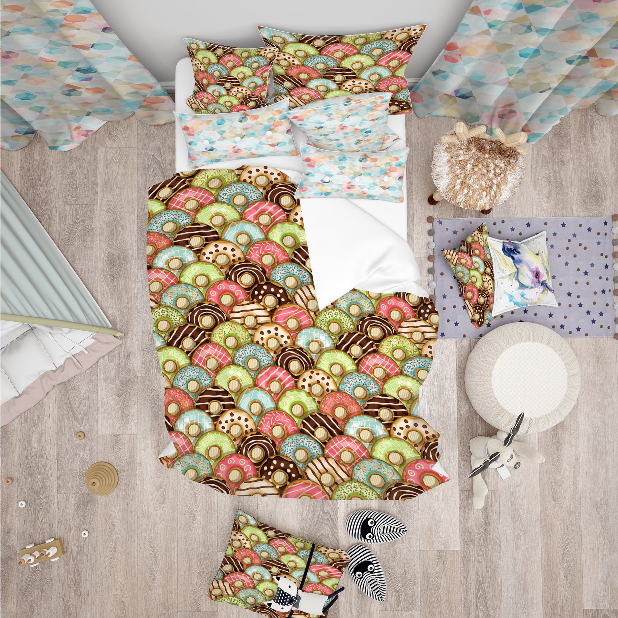 Designart 'Donuts Pattern' Modern kids Duvet Cover Set