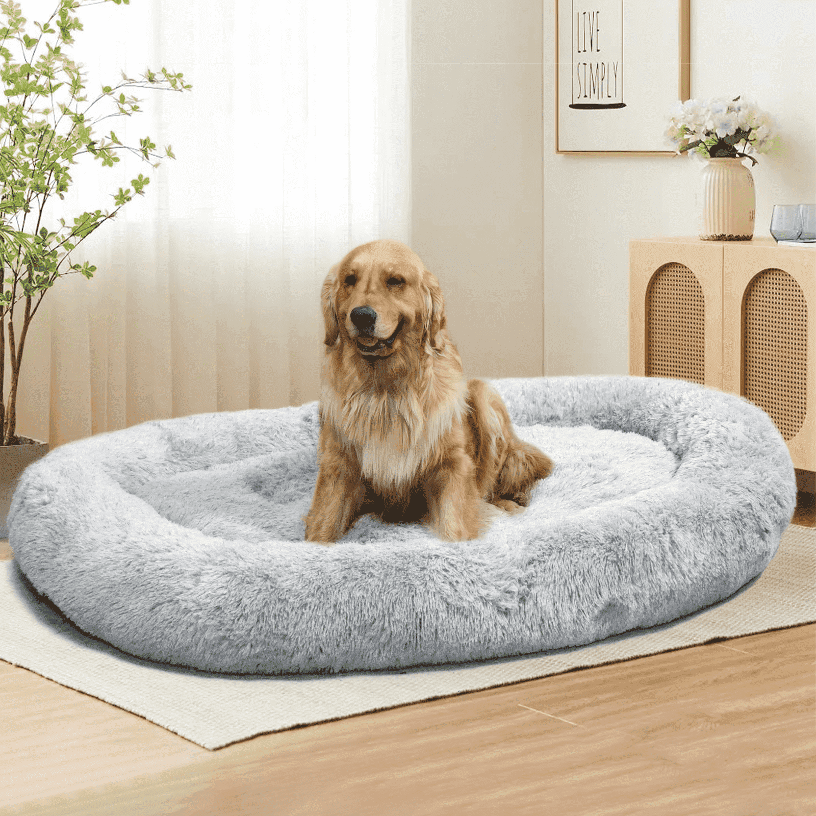 Extra Large 67" X 43" X 8" Orthopedic Pet Bed For Humans And Dogs, Plush High-Loft Mattress With Removable Handles & Non-Slip Bottom - Grey
