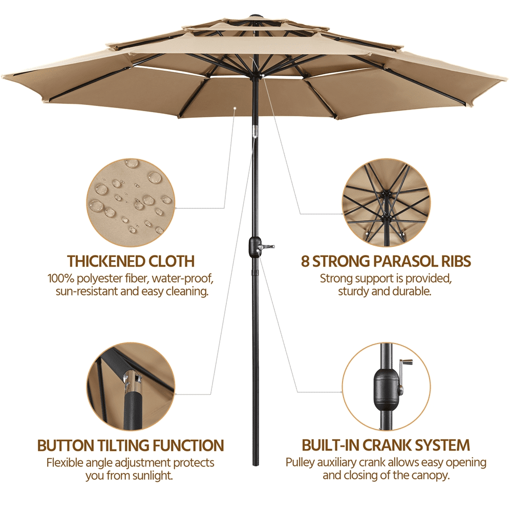 Alden Design 10ft Patio Umbrella with 8 Sturdy Ribs for Outdoor, Tan