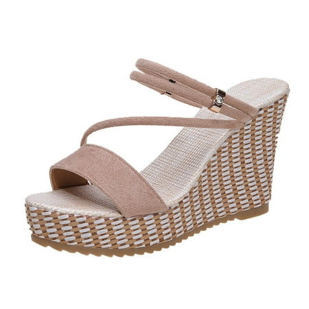 

Womens Sandals Ladies Shoes Summer Sandals Fashion Comfortable Thick Sole Wedge Fish Mouth Breathable Sandals Women S Sandals Pu Brown 37