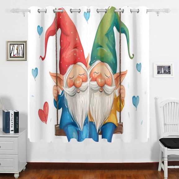 Gnomes Hearts Swing Curtains Black Out 63 Inch Length Curtains for Sliding Glass Doors Bedroom Living Room 2 Panels Set