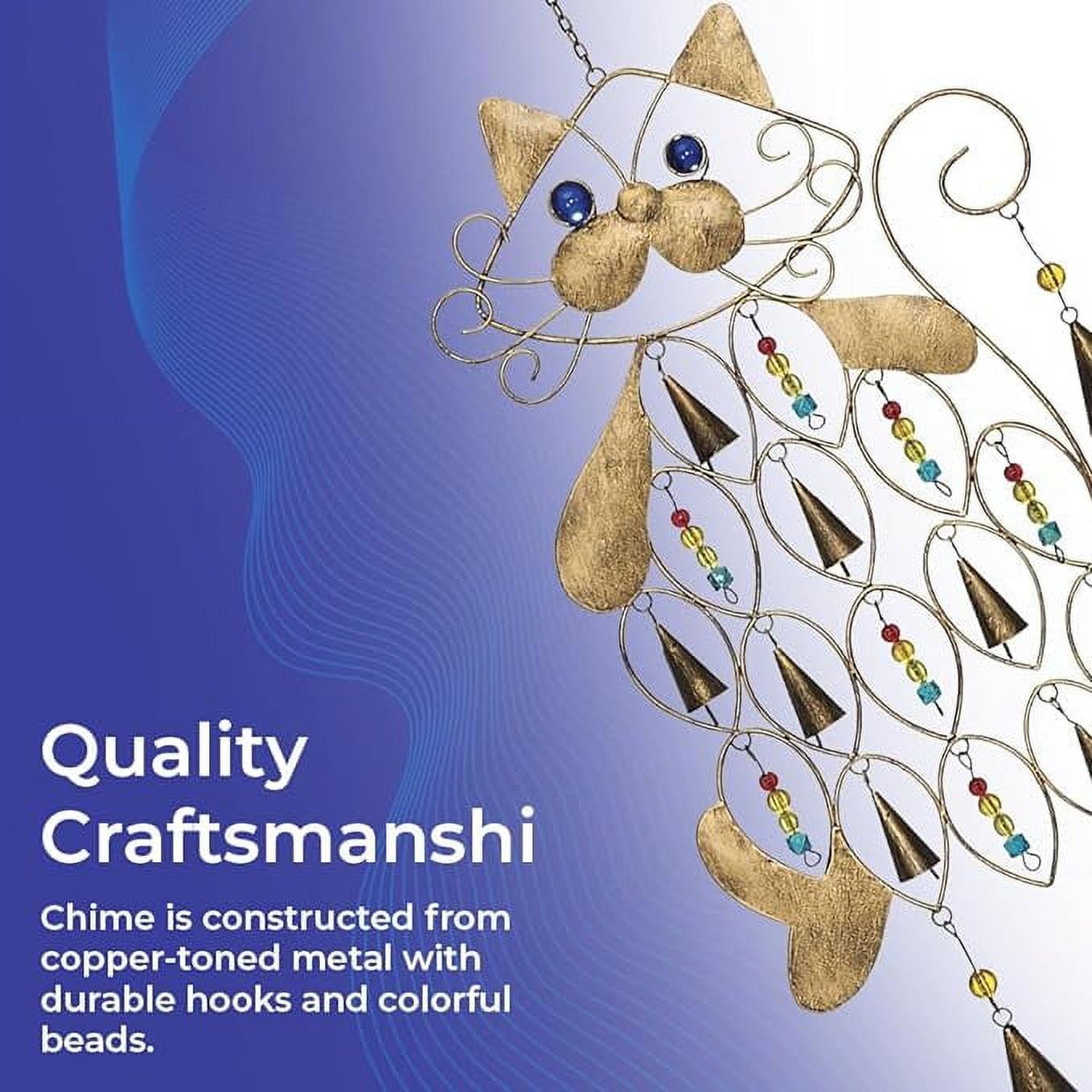Sagefinds Cat Wind Chime | Memorial Gift for Cat Lover | Metal, Multicolor Beads, and Bells | 26”