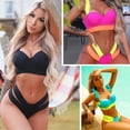 thumbnail image 2 of Traje de baño de dos piezas con costuras de color y soporte de acero fruncido, bikini sexy para mujer, traje de baño de playa, 2 of 6